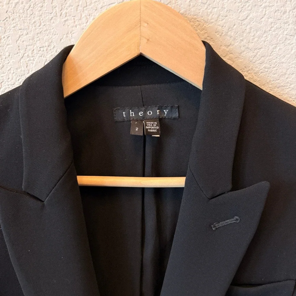 Theory Admiral Crepe Blazer Womens 2 Black Single Button Peak Lapel Tailored